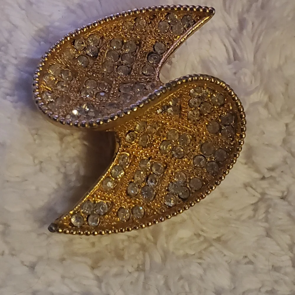 Abstract Wave Crystal Brooch 1960s - Picture 6 of 13